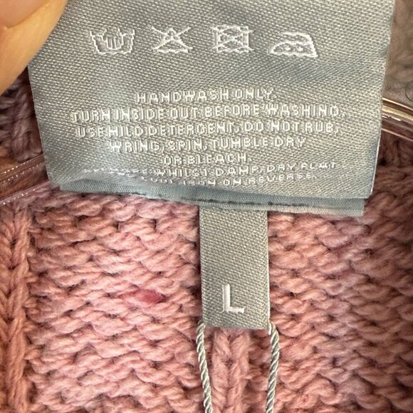 Aran Cardigan Sweater Pink Irish Cable Knit Chunky Ireland Wool Luxury Large - Picture 9 of 13